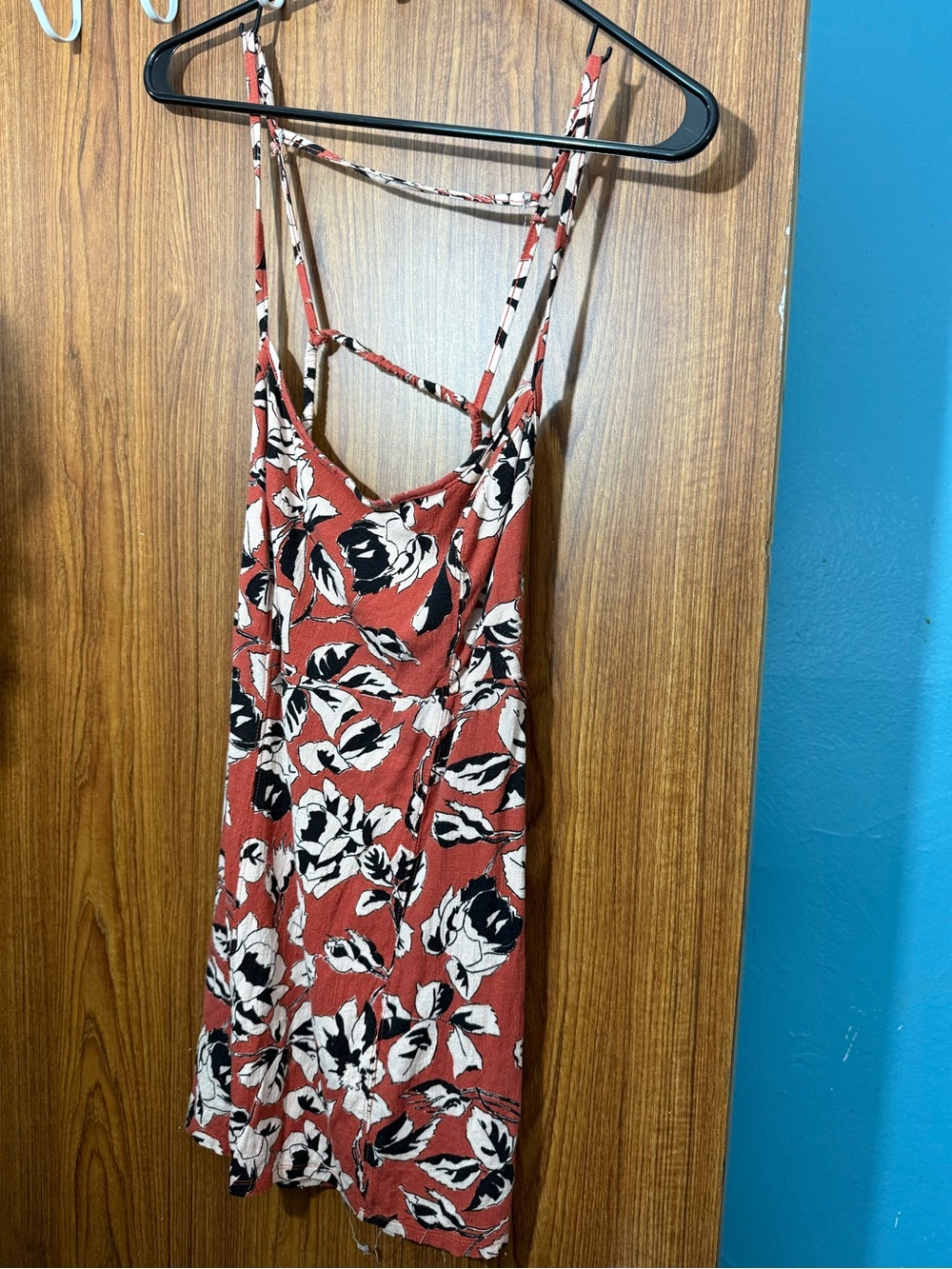Free People Rust Floral Mini Dress with Black & White Print